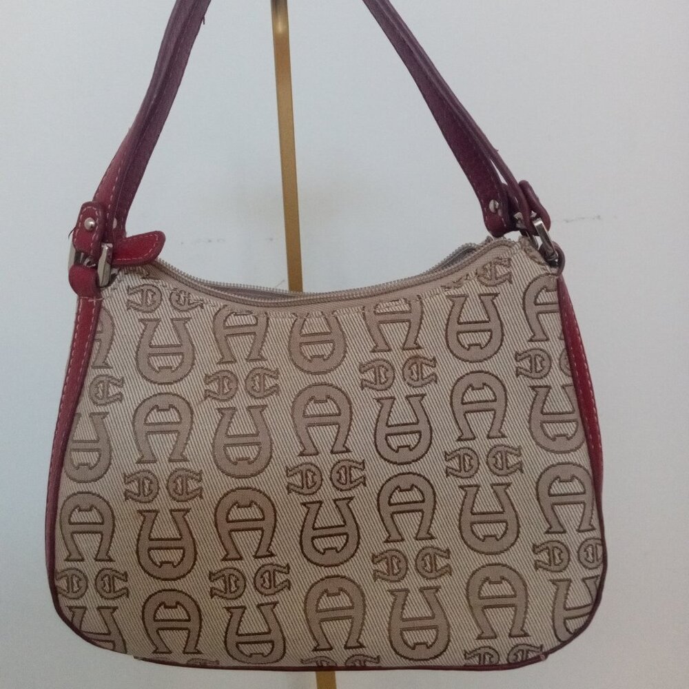 Etienne Aigner Y2K LIKE NEW Canvas Cream and Red Logo Handbag Clean No Wear - Picture 2 of 5